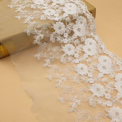 French White Mesh Three-dimensional Embroidery Flower Lace Fabric DIY Wedding Dress Underwear Pajamas Sewing Material Decoration