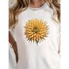 Women's White T-Shirt with Yellow Dahlia Flower Print - Soft Stretch Breathable Fabric, Casual Loose Fit Short Sleeve Round Neck Blouse - Summer