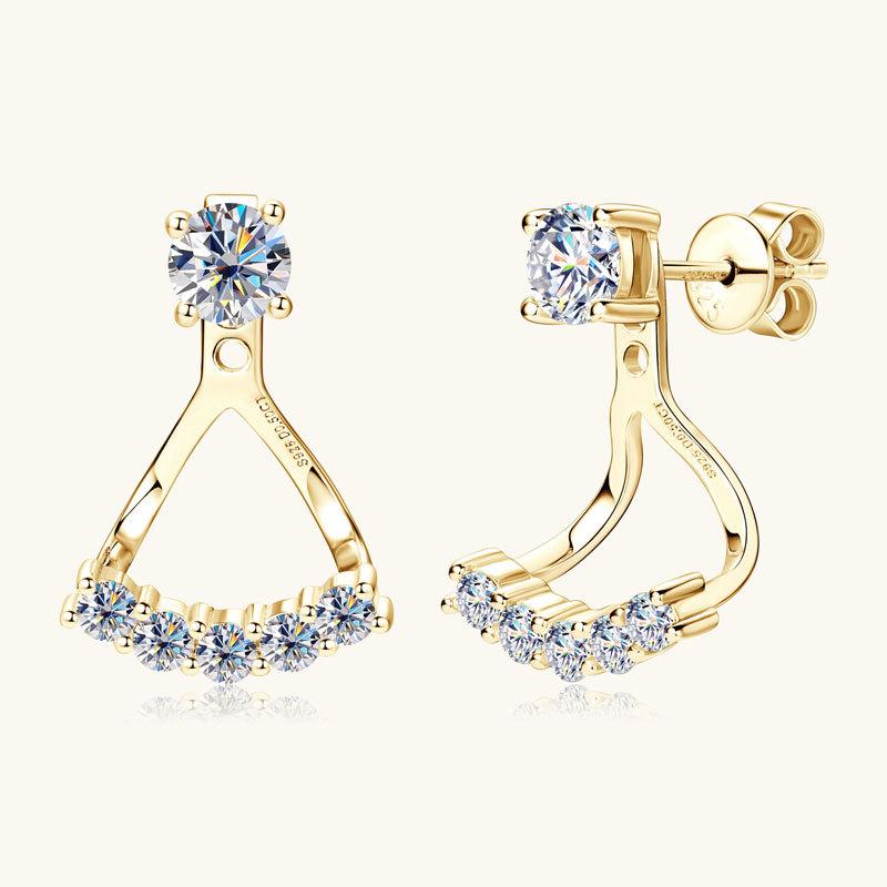 Silvere Glam S925 Sterling Silver Exquisite Back-hanging Moissanite Stud Earrings, A Two-wear Niche Korean Trendy Ear Accessory