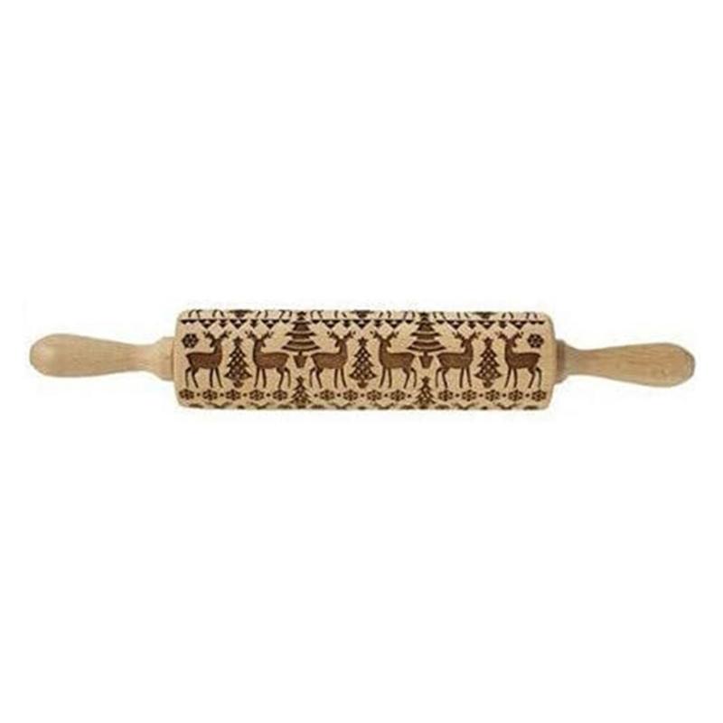 652F Christmas Rolling Pin DIY Baking Tool Christmas Theme Rolling Pin for Beautifully Patterned Dough Cookie Biscuit