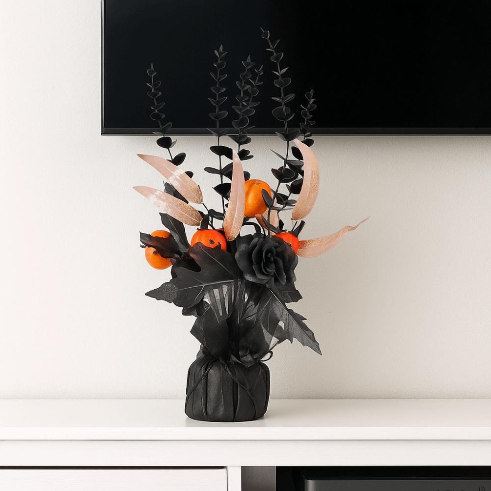 Simulated Flowers Artificial Eucalyptus Leaves Vase 42cm Handmade Artificial Pumpkin Bouquet Black/Orange Autumn Branches