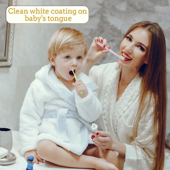 Mee Mee Tongue Cleaner for Baby | Tender Baby Oral Cleaner Toothbrush with Silicone Scraper | Suitable from 6+ Months | With Non-Slip Handle (Orange)