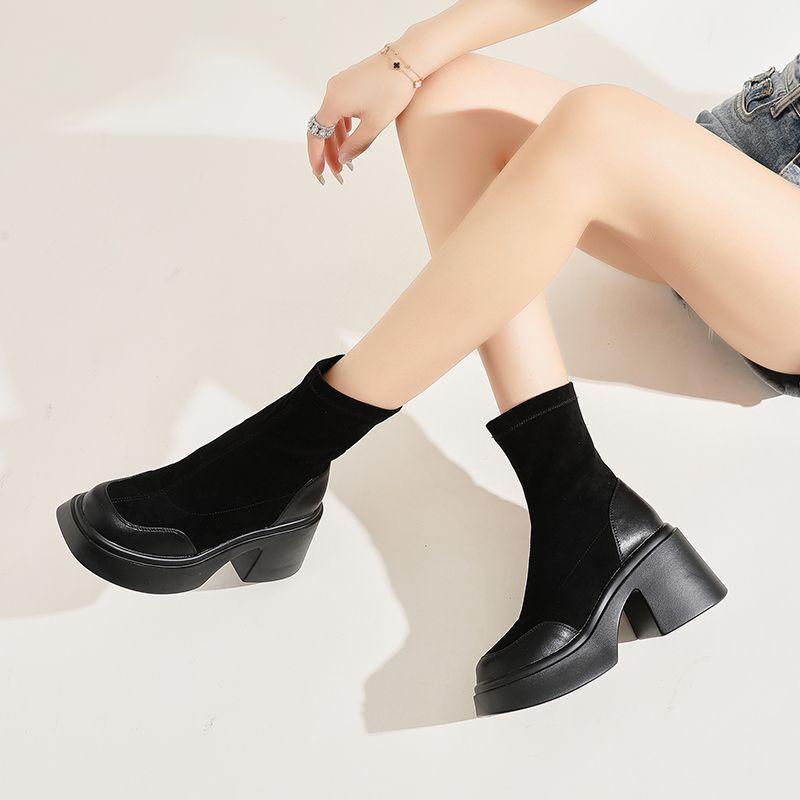 2025 Autumn New Popular High Heels Thick Sole Heightened Legs Long Short Boots Thin Boots Socks Boots Martin Boots Ins