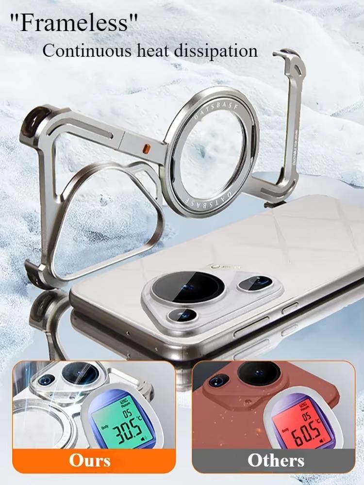 Eary Metal Phone Case for Huawei Pura 80 Ultra P80 Pro + for Magsafe Magnetic Kickstand Frameless Shockproof Wireless Charging