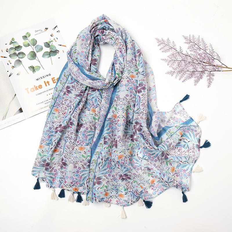 Fashion Luxury Ink Painting Floral Tassel Viscose Shawl Scarf Lady High Quality Wrap Pashmina Stole Bufandas Muslim Hijab