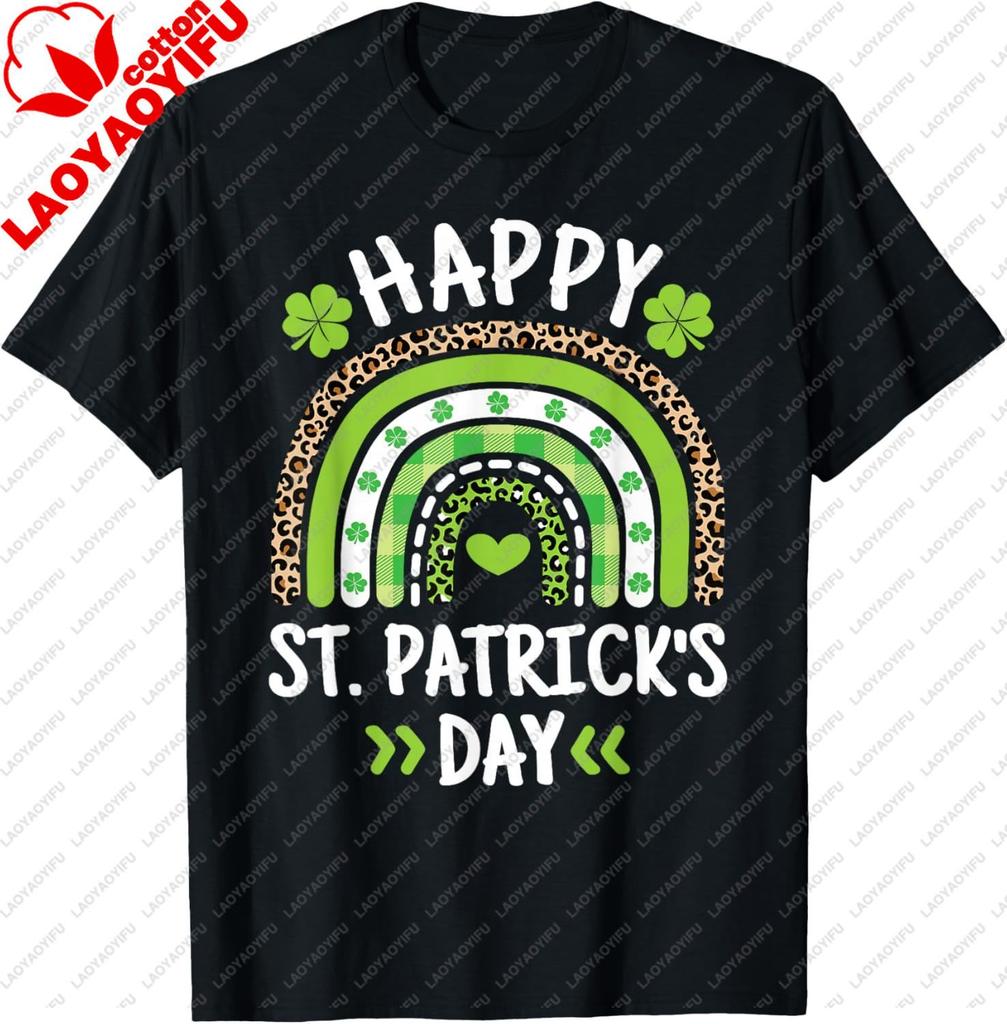 Happy Saint Patricks Day Rainbow Clover Irish Mens Womens TShirt Casual Breathable ShortSleeved Shirt