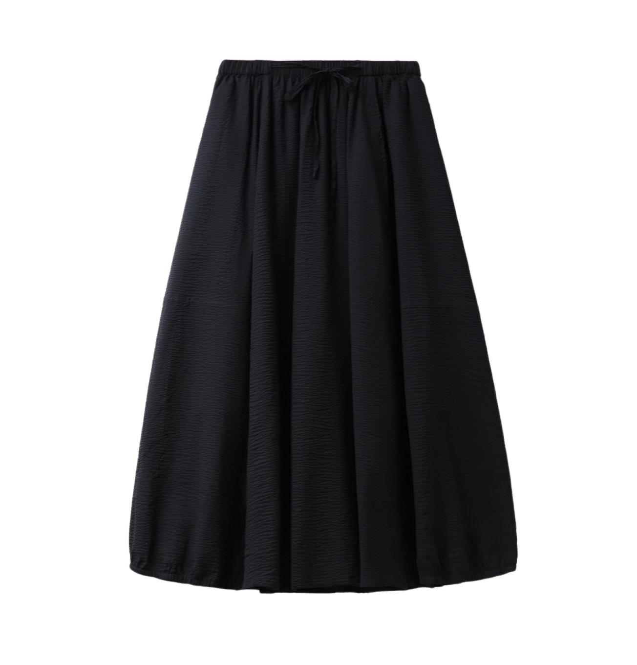 

Юбка миди А-силуэта с эластичной талией из хлопка с эффектом гигантского пузыря и оборками - женская летняя юбка. S чёрный