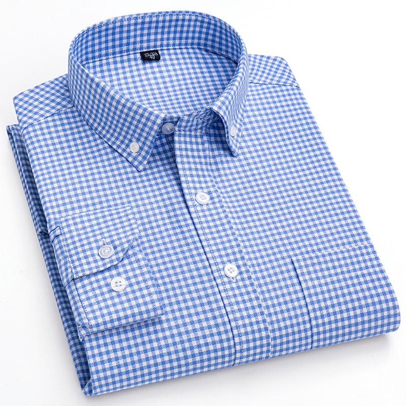 2026 Men Oxford Fashion 100% Cotton  Long Sleeve Casual Slim Solid Color Plaid Print Stripe Formal Dress Shirt Plus Size