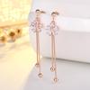 Women Flower Zircon Long Tassel Dangle Earrings S925 Silver Pin