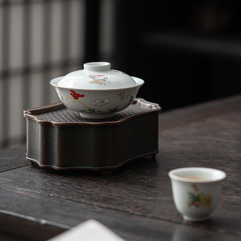 Retro Moon Butterfly Ceramic Tea Tureen Boutique Japanese Tea Bowl Tea Maker Cover Bowl Household Kung Fu Tea Set