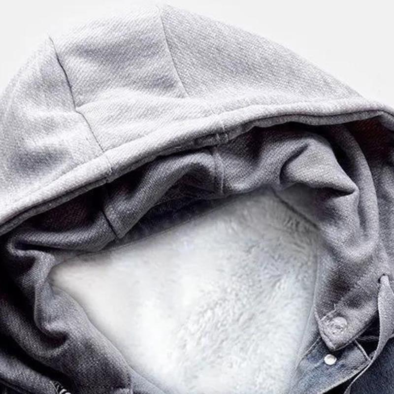 Hooded Denim Jacket Women's Loose Casual Cotton Clothes Plush Insulation Warm Detachable Top Autumn and Winter