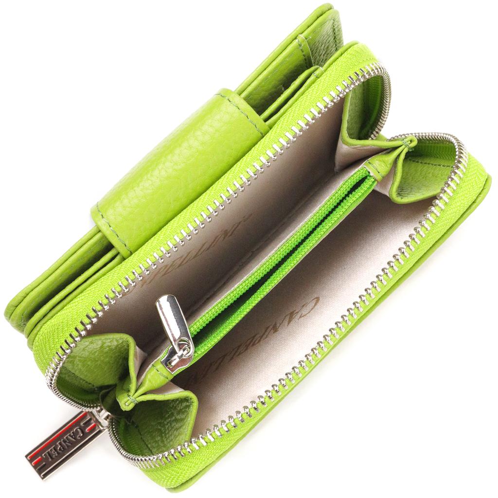 Vertical Bright Women's Purse with a Coin Holder with a Zipper Made of Genuine Leather Flotar CANPELLINI Wallet 21603 Light Green
