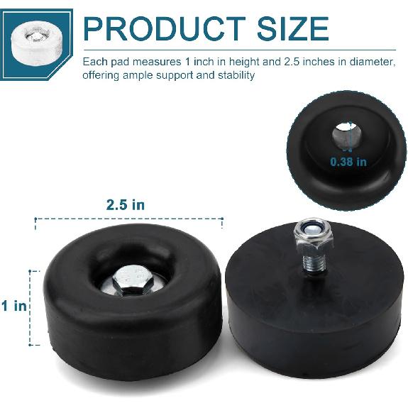 Round Rubber Trailer Bumpers, 2.5 Inches, Door Ramp Stop With Hardware,Set For Generators, Pressure Washers, Air Compressors, Pumps 4 Pack(Including