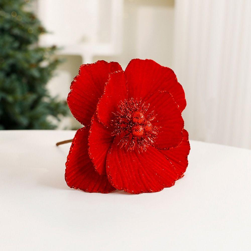 Large Glitter Artificial Christmas Flowers DIY Fake Flower Xmas Tree Ornament for Home New Year Decoration Sequin Flower Navidad