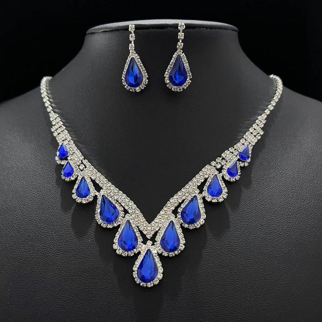 New Bridal Wedding Necklace Earrings Set Sparkling Gems Dinner Party Accessories Simple Wedding Dress Jewelry
