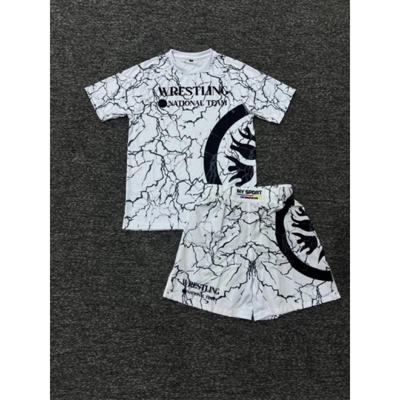 Mens 2026 Sportswear Set Short Sleeve T-Shirt Shorts 3D Printed Mesh Athletic Outfit Boxing Training