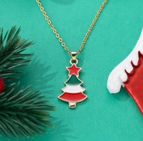 Cross-border Christmas Wish Tree Snowman Reindeer Bells Necklace