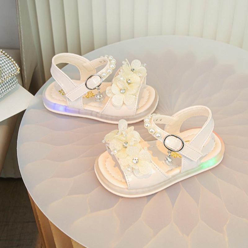 Summer Girls Flower Rhinestone Light Up Anti-Slip Princess Sandals For Baby Girls