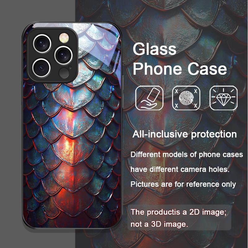 Art Black Golden Scale Texture Printed Pattern Tempered Glass Phone Case for iPhone 17 16 Pro Max 15 13 12 Mini 11 14 Plus Cover
