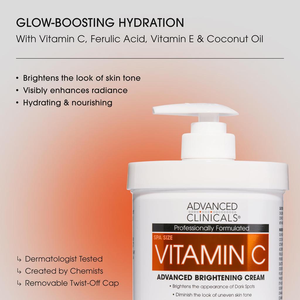 Advanced Clinicals C-vitaminkräm. Avancerad uppljusande kräm. Stor 16oz.