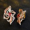 Elegant Red Zircon Plum Blossom Earrings for Women Luxury Gold Color Wedding Accessories Jewelry Gift