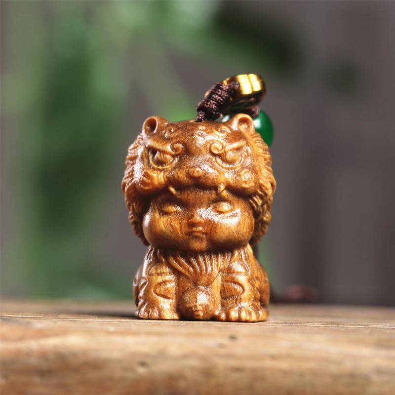 Zodiac Tiger Sandalwood Mobile Pendant Keychain - First Birthday Moon Gift