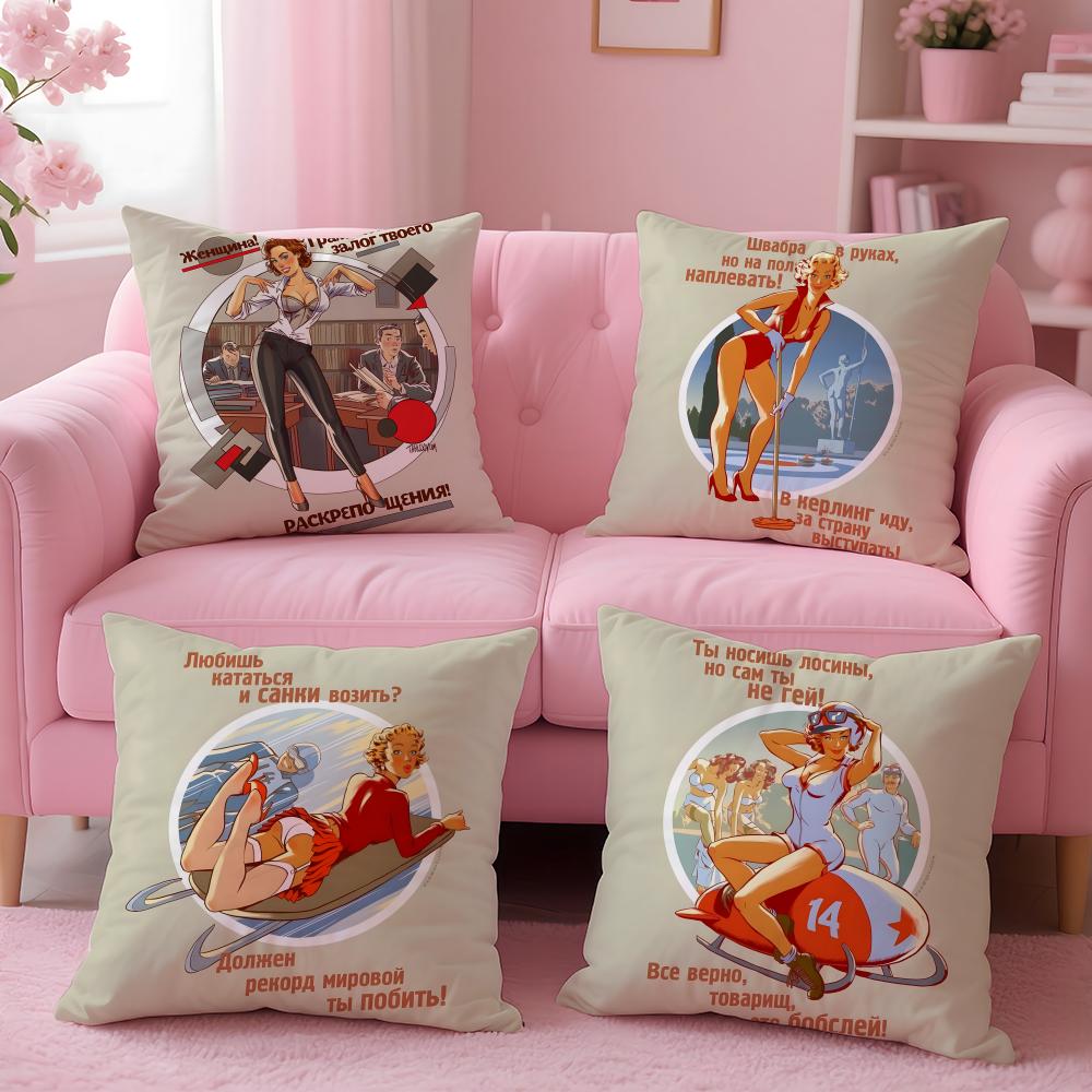 USSR CCCP Pin Up Girl Cushion Cover Soft Plush Throw Pillow Cushion CoverDoubleSided Printed Pillow Case for Sofa Home Decor