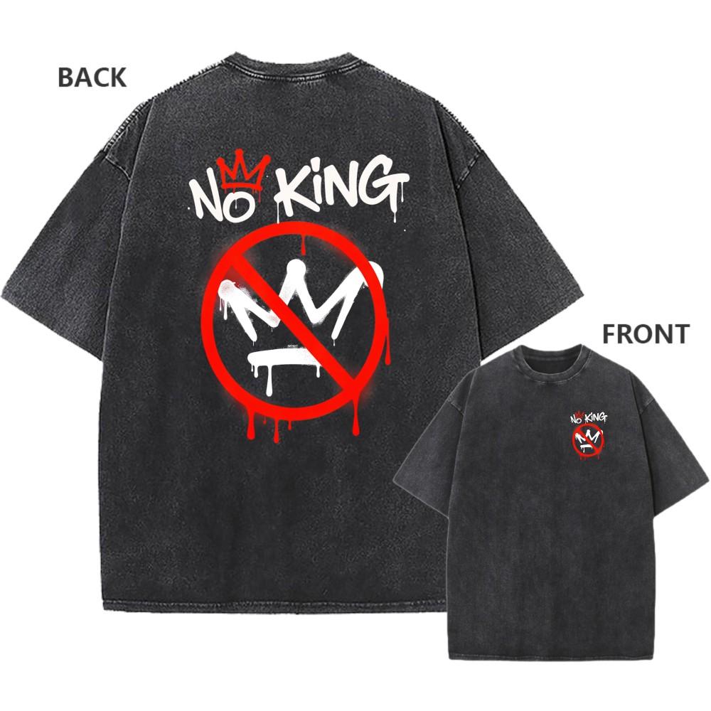 Men s Oversized Acid Wash Vintage 100% Cotton No King Graffiti Style Graphic Tee S