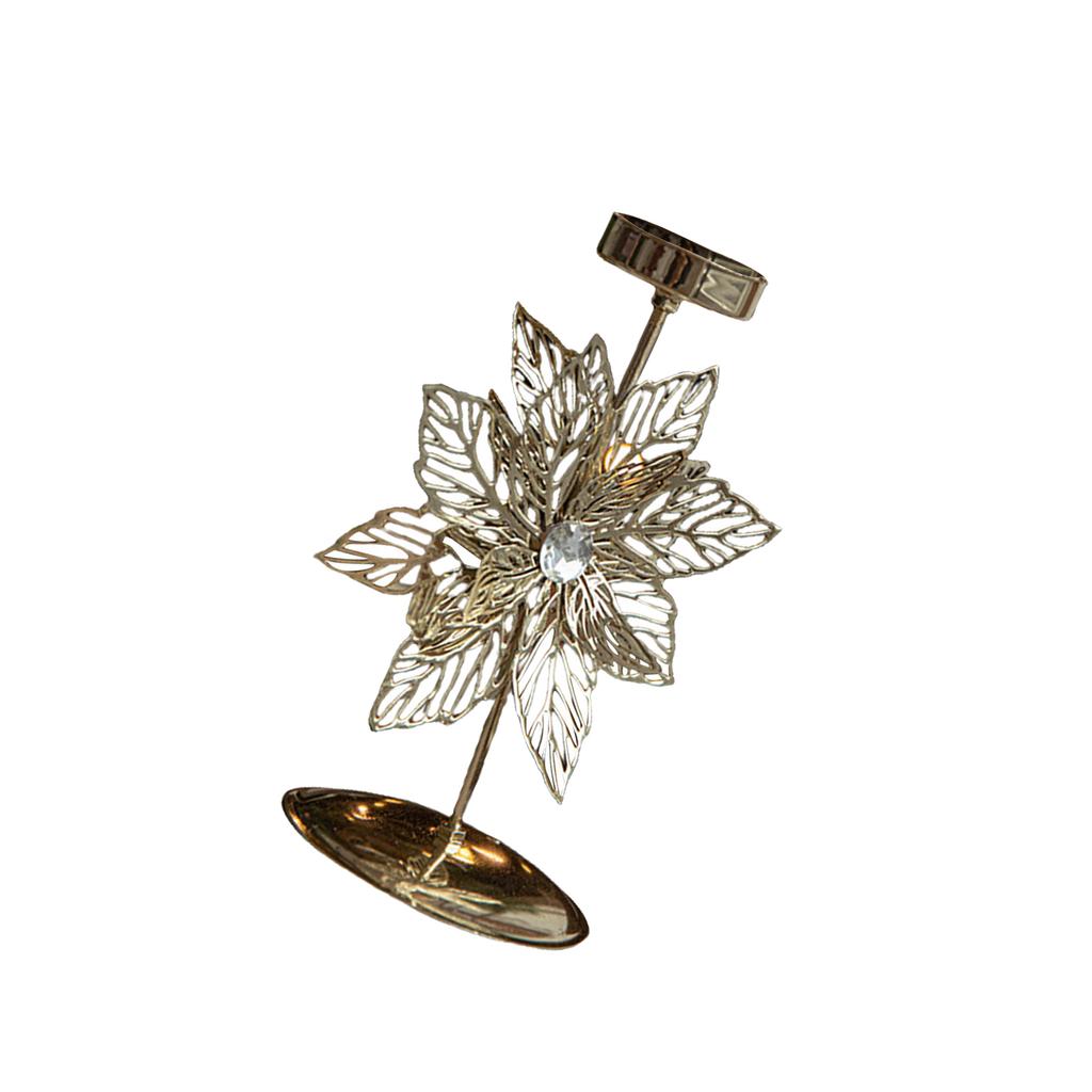 Iron Candle Holder Stand with Christmas Flower Star Snowflake Elk Tree Pattern Candlestick for Home Tabletop Decoration
