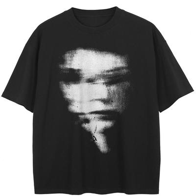 Streetwear Koszulka z Grafiką Pękniętej Twarzy Czarna Bawełniana Unisex Bluzki T-shirty Lato Krótki Rękaw