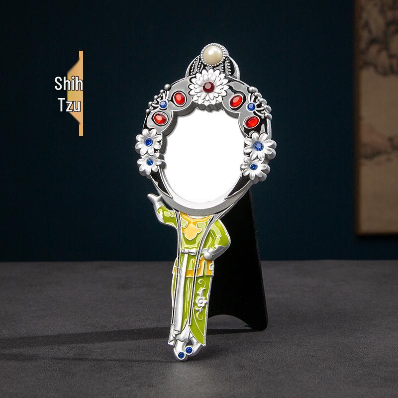 Retro Chinese Peking Opera Character Face Paint Metal Pocket Mirror – Handheld & Desktop Dual-use.