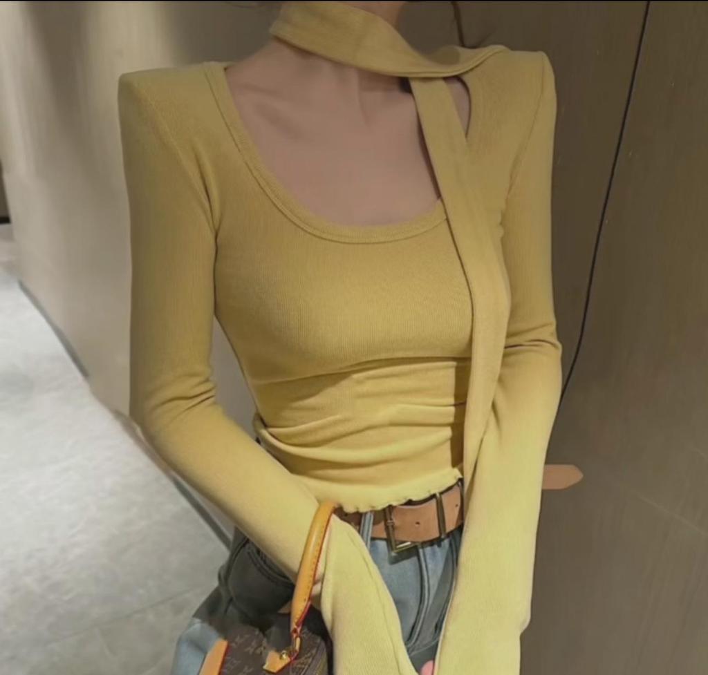 2025 Fall Korean Solid Color Casual Round Neck Long Sleeve Short Bottom T-Shirt for Small Men.