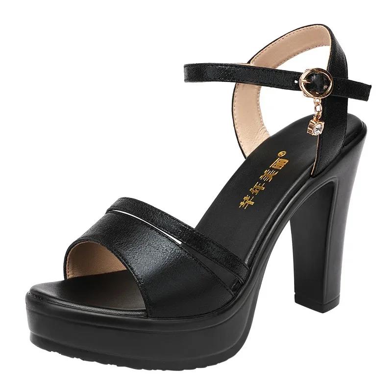 Small Size 32-43 Red Silver Wedding Shoes Women Block High Heels Summer 2025 Elegant Chunky Platform Sandals for Office Model