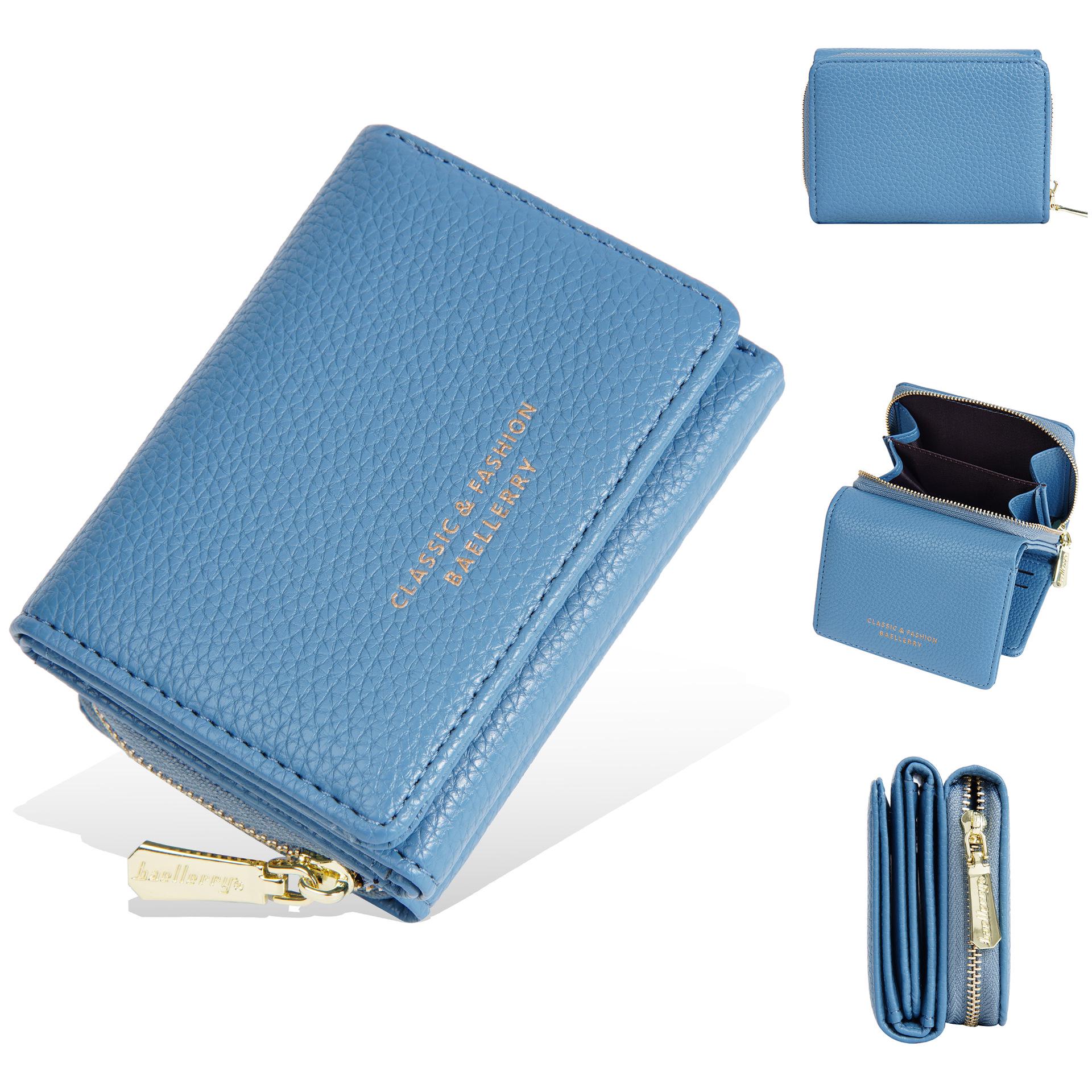 

Женский кошелек Baellerry тройного сложения - Высококлассный универсальный держатель для карт и кошелек на молнии для монет синий