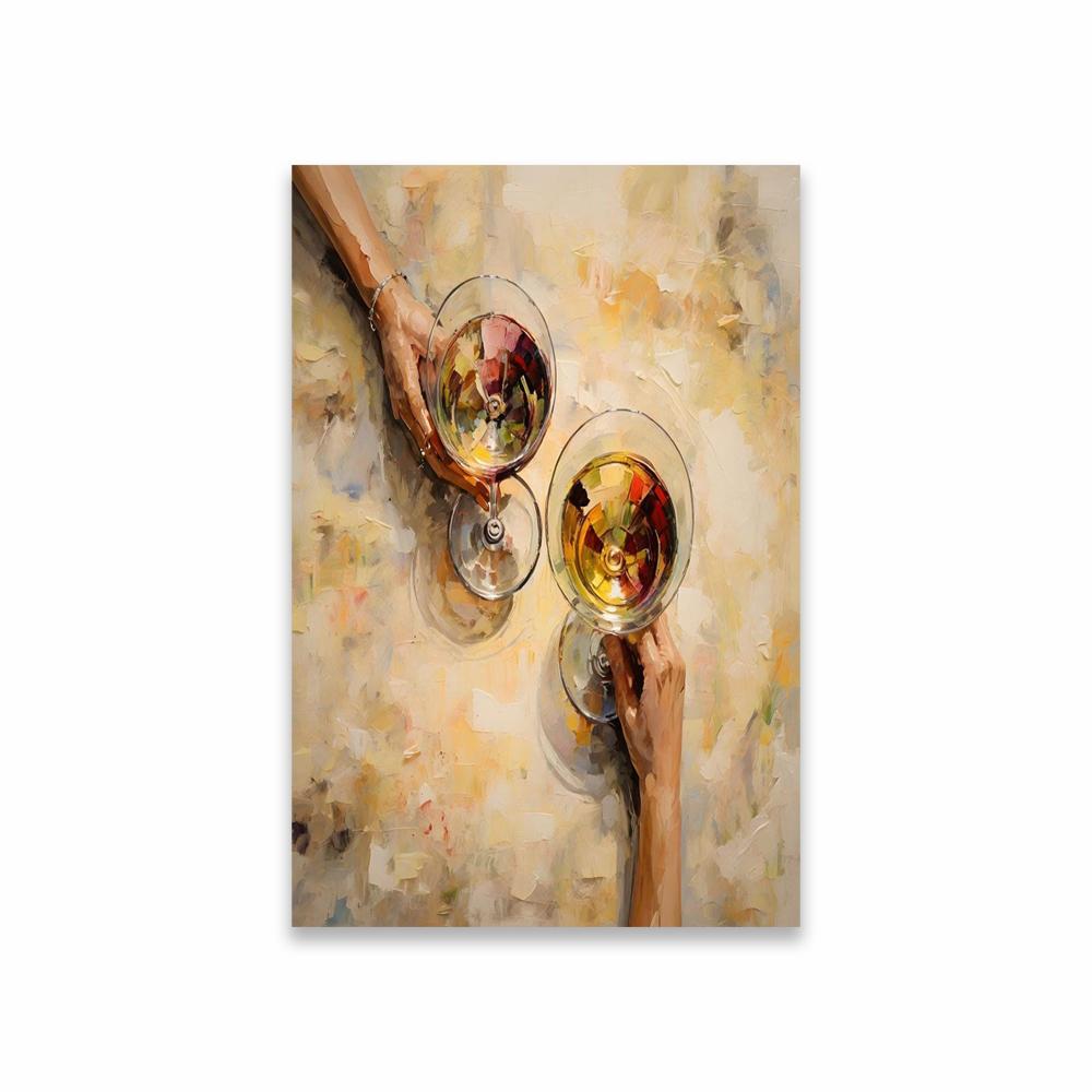 Fashion Portrait with Champagne Glass Wall Art Poster Blue Abstract Woman Wall Art Print Aesthetic Art Canvas Painting Decor