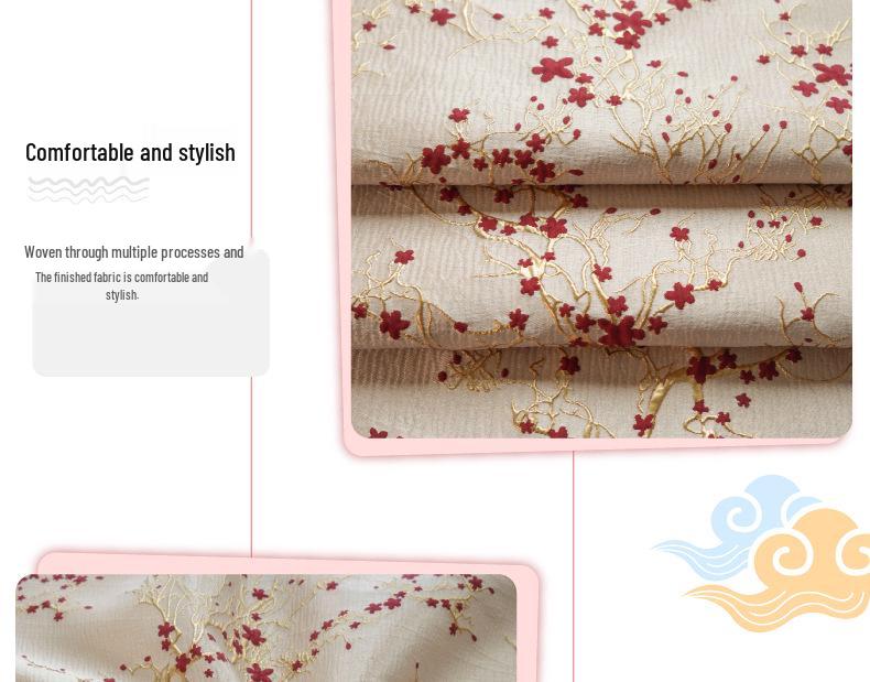 Elegant Women's Dress with Gold Embossed Thread and Red Floral Jacquard Fabric