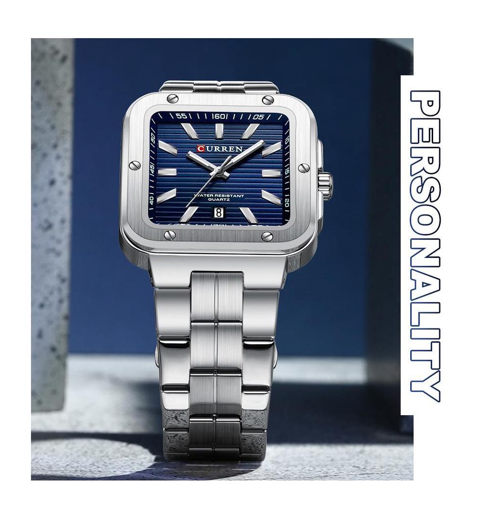 CURREN 8479 Unisex Minimalist Square Quartz Wristwatch with Calendar