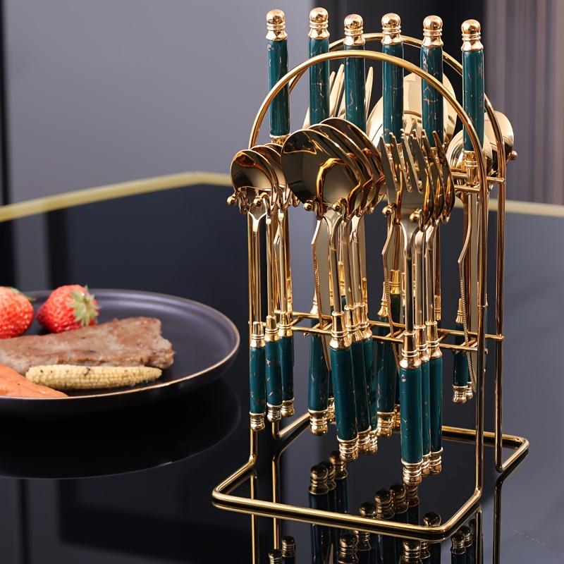 24-teiliges Edelstahl-Langes Keramik-Tafelgeschirr-Set Steakmesser Gabel Löffel Dessertlöffel Westliches Restaurant Hotel Tafelgeschirr-Set