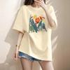 Women Clothing Chic Hand-Painted Flower Printing T-shirt Summer Elegant Fashion Pure Cotton Basic Top Tee Lady Loose Pullovers