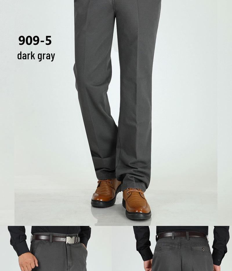 Men's Thick Cotton Casual High-Waisted Straight-Leg Pants for Autumn and Winter