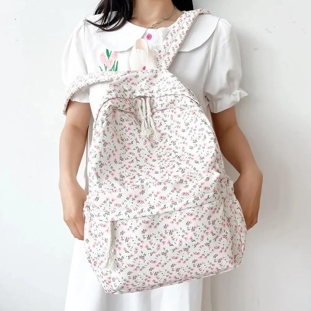 Koreanischer Studenten Schulrucksack Floral Weiß Schulranzen Für Teenager Mädchen Niedlicher Damenrucksack Marke Buchtasche Nyl Rucksack