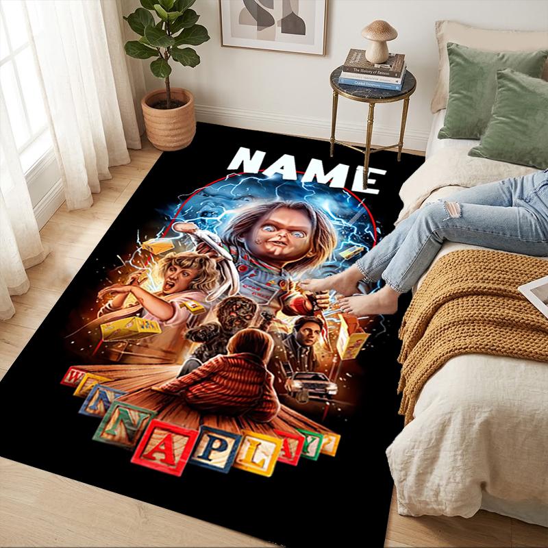 Personalized Name Horror Doll Living Room Non-Slip Area Rug Soft Carpet for Bedroom Playroom Sofa Office Home Decor Doormat