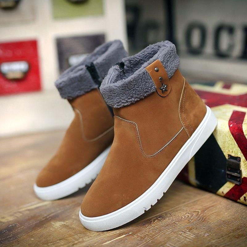 Vintage Men's Winter Snow Boots Warm Waterproof Anti Slip Thickened Fleece Lined Cotton Bread-Look Shoes Versatile Casual Wear