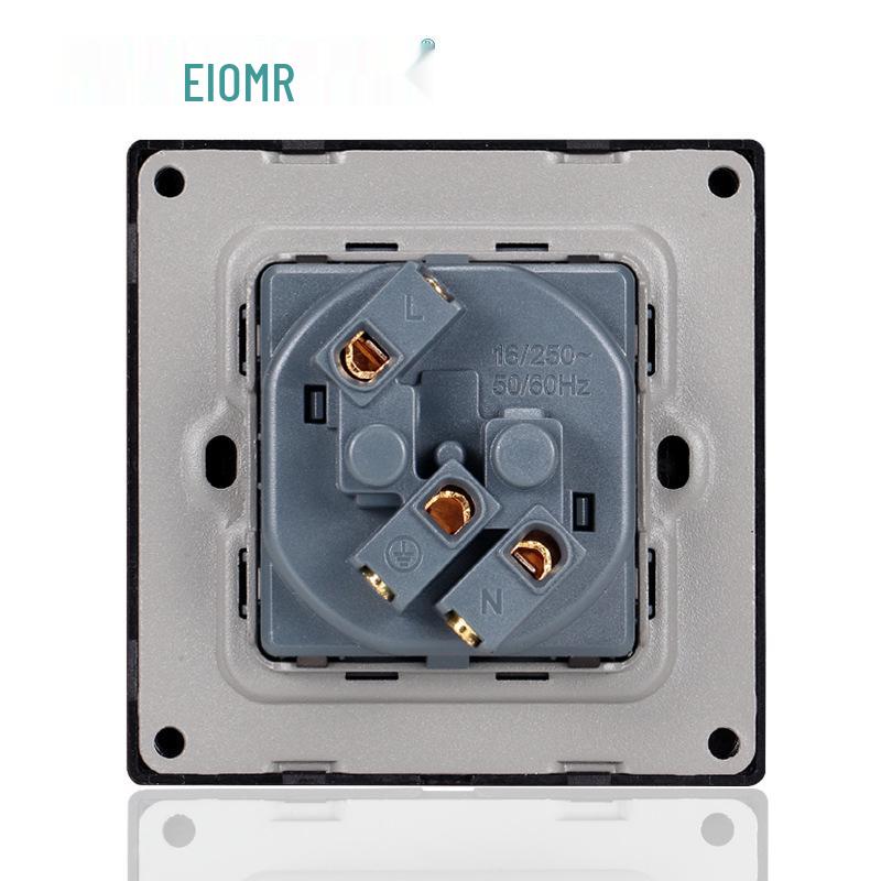 Black 16A German Standard Socket Panel with Double USB + Type C, Concealed European Installation