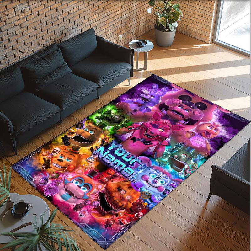 Personalized Crystal Velvet Carpet Custom Name Text,Five Nights at Freddy’s Anti Slip Area Rug For Home Decoration