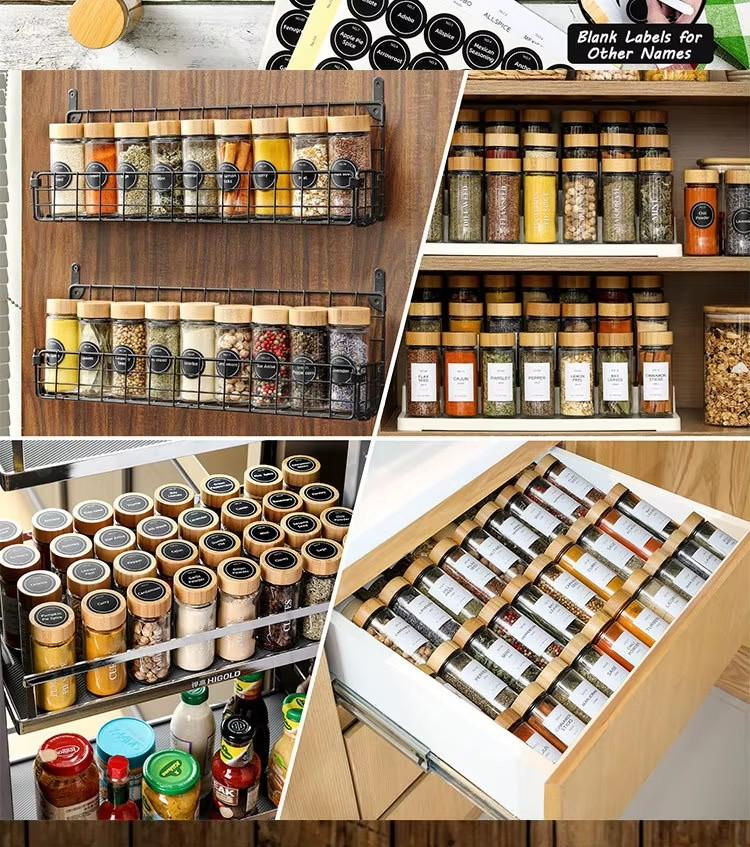 12Pcs Glass Spice Jars With Bamboo Lid Spice Seasoning Containers Salt Pepper Shakers Spice Organizer Kitchen Spice Jar Set
