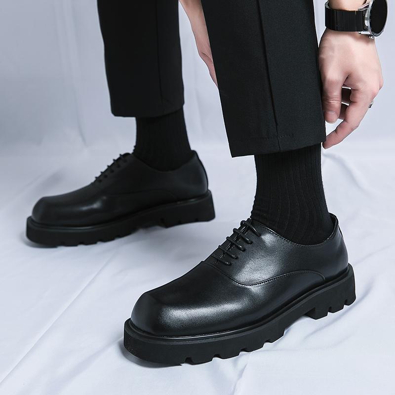 Fashion Lacquer Leather Square Toe Men's Leather Shoes Classic Black Trendy Design Party Outdoor Leisure Business Office Men's Shoes