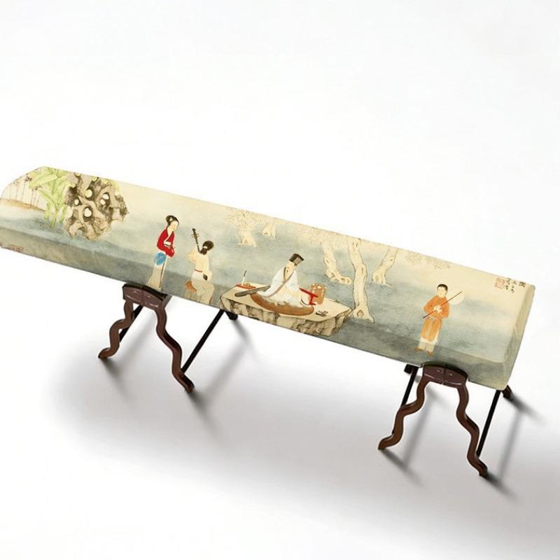 Chinese Style Guzheng Dust Cover Bamboo Lotus Pattern Thickened Household Electronic Keyboard Dust Cloth Instrument Sleeve 165x35cm