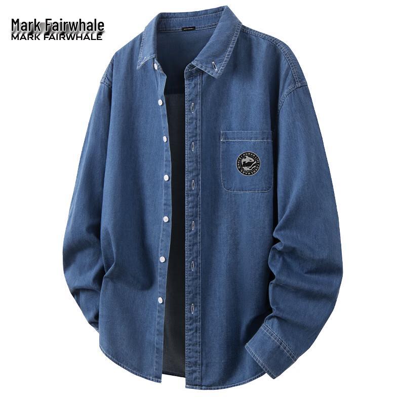 Mark Fairwhale Мужская рабочая рубашка из чистого хлопка, джинсовая, свободного кроя XL