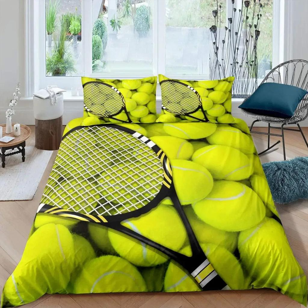 Tennis Ball Duvet Cover Set King/Queen Size,Sports Game Themed Bedding Set for Kids Boys Adult,Modern Bedroom Decor Quilt Cover